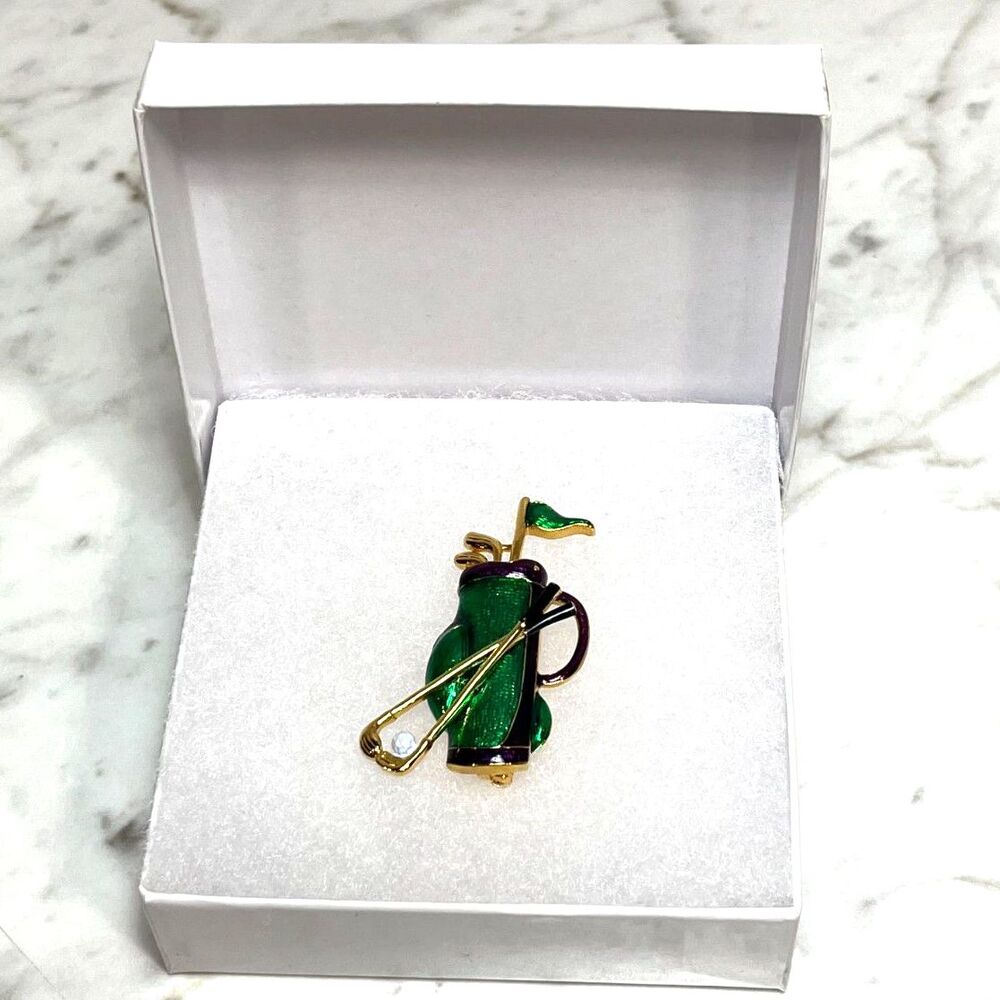 Vintage Golfing Brooch Pin Green and Purple Enamel Gold Colored Accents 2004FL